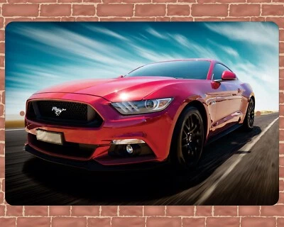 Red Ford Mustang Sports Car Sign, Aluminum Wall Decor, 8X12 - Изображение 1 из 4