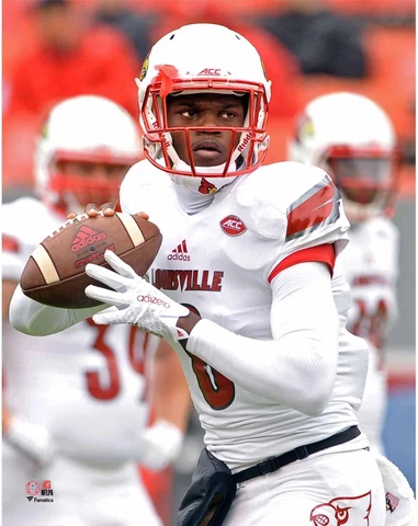 Lamar Jackson Louisville Cardinals Unsigned White Jersey Warming Up Cover