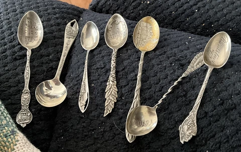 Antique Souvenir Spoons - Seven (7) STERLING Demitasse Cover