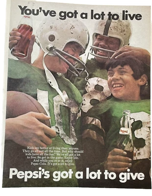 Pepsi Cola Print Ad Vintage Football Pepsi has a lot to Give Bottle Helmet - Image 1 of 4
