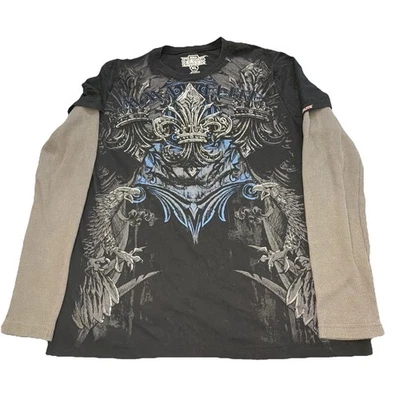 Camisa MMA Elite Para Hombres Talla XL) Negra En Capas Térmica Manga Larga Y2K Grunge Cross Foto 1 de 4