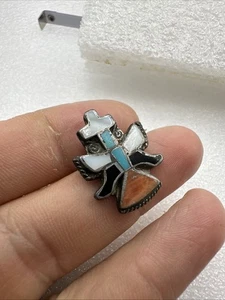 Vintage Sterling Silver Zuni made inlayed “Wingman” brooch Pin Unsigned - B1 - Picture 1 of 8