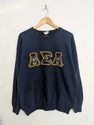 Vintage Alpha Sigma Lambda Heavyweight Navy Embroidered Sweatshirt Size XL - Image 1 of 4