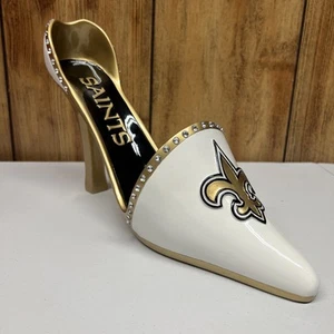 New Orlean Saints NFL Wine Shoe Bottle Holder White Gold Black High Heel Shoe - Picture 1 of 5