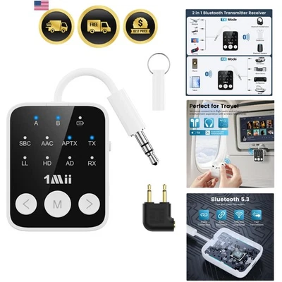 Bluetooth 5.3 Transmitter Receiver 2-in-1 Wireless Audio Adapter for TV Car Home - Image 1 of 4