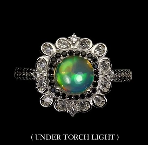 Anello in argento sterling 925 opale di fuoco tondo 7 mm spinello topazio... - Foto 1 di 9