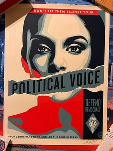 Póster impreso arte voz política firmado Shepard Fairey Obedecer defender la democracia - Imagen 1 de 1