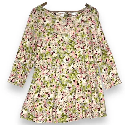 Blusa túnica rosa floral 100 % lino J. Jill Love lagenlook coqueta L Foto 1 de 4