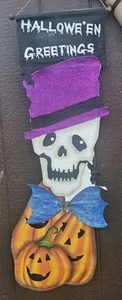 Halloween Tür Dekor hängend bemalt Leinwand Schädel Kürbis Trick or Treat 14"x48" - Bild 1 von 3