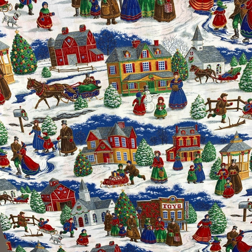 VIP Cranston Print Works Victorian Christmas Village Cotton Fabric By the Yard - Image 1 of 4