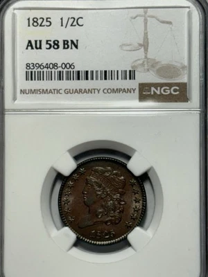 1825 Classic Head Half Cent  AU 58 BN - Image 1 of 3