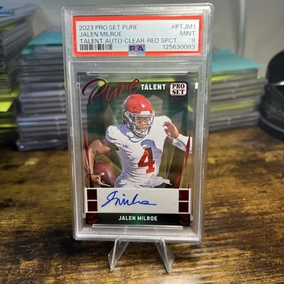 ❗️❗️2023 Pro Set Pure Jalen Milroe Talent Auto Clear Red Spct /3❗️❗️ - Image 1 of 2