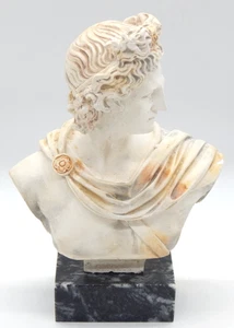 Apollo Greek God Head Bust 8" Sculpture On Black Marble Base Made In Greece - Picture 1 of 12