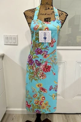 APRIL CORNELL  WILDFLOWERS (blue) 100% COTTON CHEF APRON - 31” x 30” OSFM - NWT - Image 1 of 4