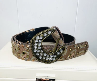 Женский пояс M со стразами вестерн искусственная кожа с заклепками пейсли гламурный ковбойский блестящий - Изображение 1 из 4