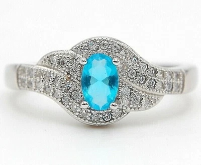 Anillo de plata esterlina maciza 925 aguamarina y topacio de 1 quilate talla 9 U3-7 Foto 1 de 3