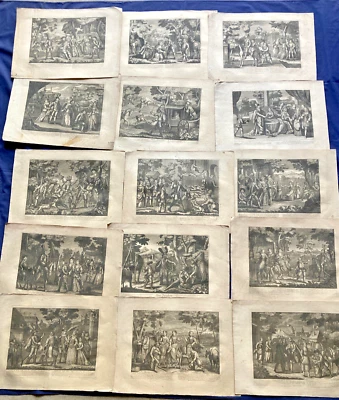 Lot 15 grandes gravures sur cuivre DON QUICHOTTE circa 1750 N.J.B. de Poilly - Photo 1/4