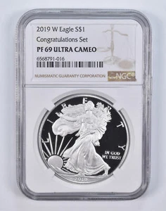 PF69 2019-W UCAM American Silver Eagle Congratulations Set NGC Brown Label - Picture 1 of 5