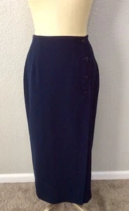 Lauren Ralph Lauren dunkelblau Kammgarn Wolle maritim lang Bleistiftrock Größe 6P - Bild 1 von 11