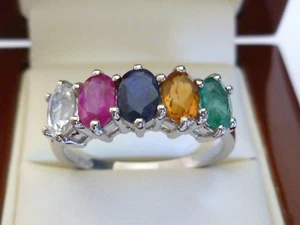 Platinum Multi Gem Women's Ring PT900 Victorian Ruby Emerald R570 - Custom - Foto 1 di 10