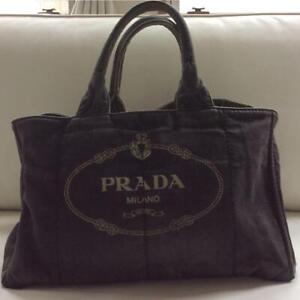 Prada Canapa Tote Bag Handbag Denim Women Big size black canvas W40cm H24cm