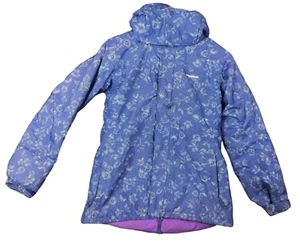 Patagonia Niña 12 L Chaqueta Abrigo Aislado Invierno Púrpura Floral Nieve Con Capucha Grande - Imagen 1 de 14