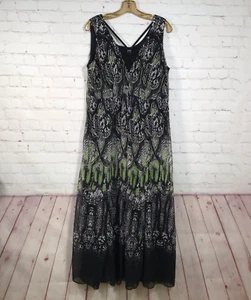 Picadilly schwarz Netzdruck Maxikleid Damen groß grün Schmetterlingsflügel - Bild 1 von 9