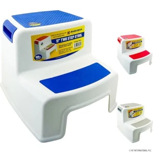 ANTI SLIP PLASTIC 2 STEP STOOL BATHROOM KITCHEN SUPPORT MULTI PURPOSE COMFORT - Picture 1 of 1