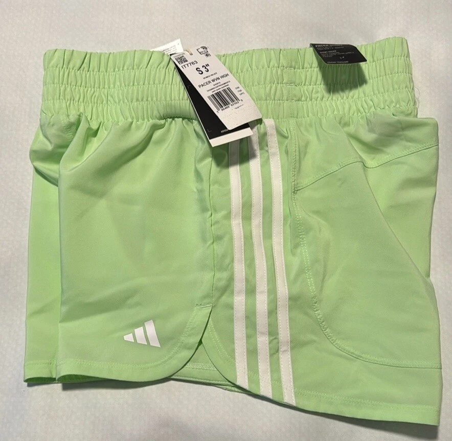 Adidas Women’s Small Pacer High Rise Woven 3” Running Shorts Green IT7763