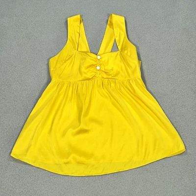 Miguelina Silk Top Women XS Yellow Babydoll Milkmaid colorful Boho satin tank - Image 1 of 4