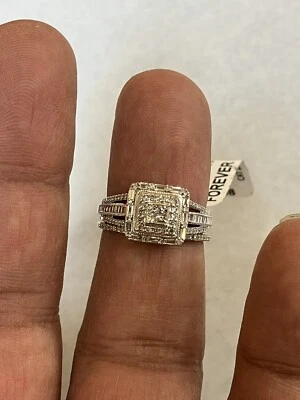 10k White Gold Set Natural  Princess ,Baguette Diamonds TCW 1/2 - Image 1 of 4