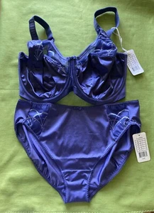 NEW ELOMI CATE UW Full Cup Banded 34J Bra & L Brief Panty Set DENIM - Picture 1 of 10