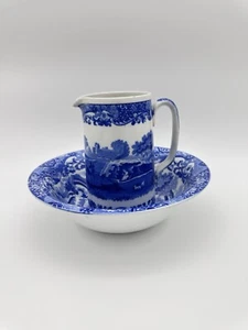 Vintage Spode Blue And White Italian Jug And Bowl - Picture 1 of 7