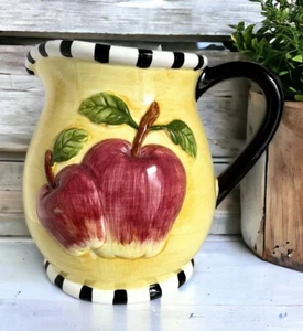 VTG 1996 CBK LTD Ceramic Hand Painted Apple Fruit Pitcher Farmhouse Country Core - Picture 1 of 17