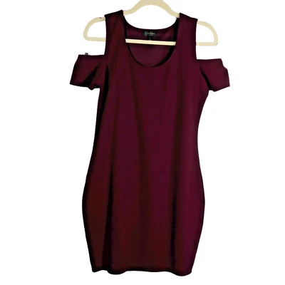 Jessica Simpson Textured Knit Cold-Shoulder Cocktail Dress Red Maroon ss Size L  - Image 1 of 4