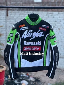 Custom Made Kawasaki Ninja Motorcycle / Motorbike Racing Biker Leather Jacket - Picture 1 of 4