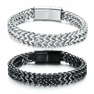 Herren Armband Silber Edelstahl Schwarz Fuchsschwanz Kette Männer - Bild 1 von 4