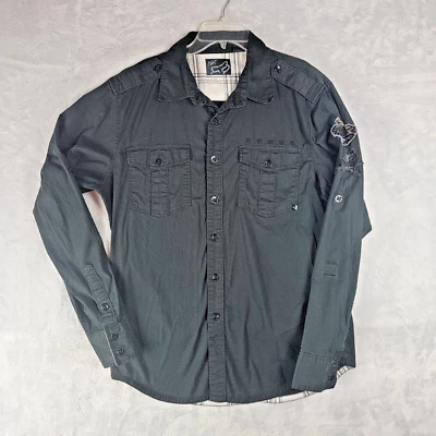 Fox Shirt Mens Medium Military Style Black Button Down Shoulder Patch Epilets - Image 1 of 4