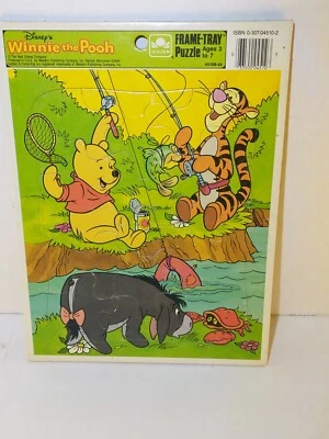 Winnie the Pooh Tigger Eeyore Frame Tray Puzzle 12 Pcs Vintage Golden Frame-Tray - Image 1 of 4