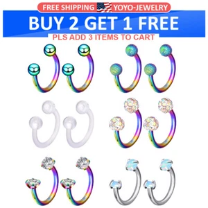 12Pcs 16G Surgical Steel Nose Septum Ring Horseshoe Cartilage Helix Body Jewelry - Picture 1 of 10