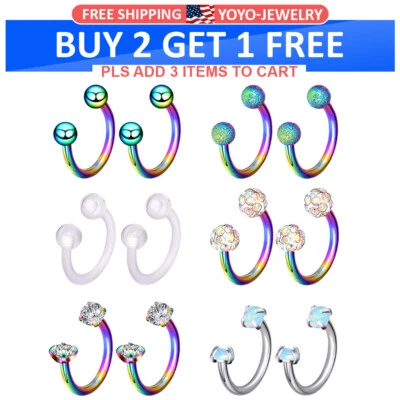 12Pcs 16G Surgical Steel Nose Septum Ring Horseshoe Cartilage Helix Body Jewelry - Image 1 of 4