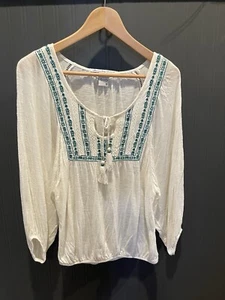 American Rag Women Bohemian Shirt Top Medium Embroidered Casual Hippie Boho - Picture 1 of 6