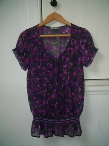 BHS Sophie Gray size 10 purple flowery semi sheer blouse top - Picture 1 of 5