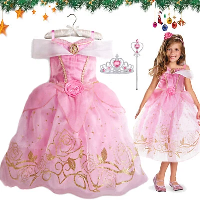Pink Aurora Princess Christmas Birthday Fancy Dress up Party Costume Girls Gift - Image 1 of 4