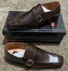 Salvanni Men's Brown leather Loafer Dress Shoes with Silver Buckle US Size 10 - Picture 1 of 5