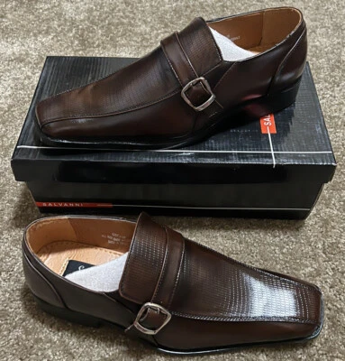 Zapatos de vestir Salvanni mocasines de cuero marrón con hebilla plateada talla 10 de EE. UU. Foto 1 de 4
