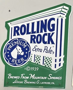 VINTAGE - ROLLING ROCK BEER - ENAMEL METAL ADVERTISING SIGN - Picture 1 of 1