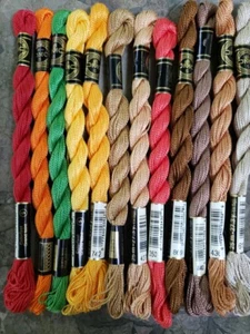 Threads for Needlepoint Hand Embroidery 12x DMC Perle #5 Brown Green Yellow oran - Picture 1 of 1