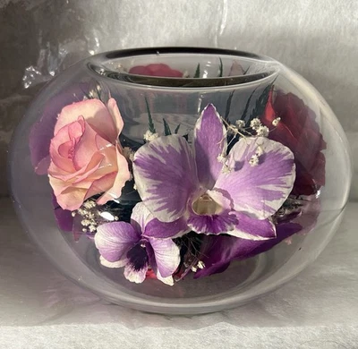 Arreglo de Lujo ORQUÍDEAS Y ROSAS Conservadas REALES En Cúpula de Vidrio Soporte Tealight Foto 1 de 4