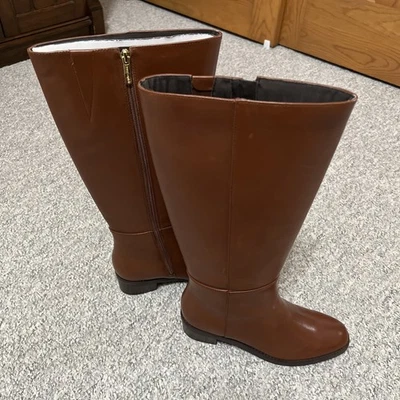 New EASY SPIRIT Womens 8W Loretta Leather Boots Brown Almond Brown Block Heel - Image 1 of 4